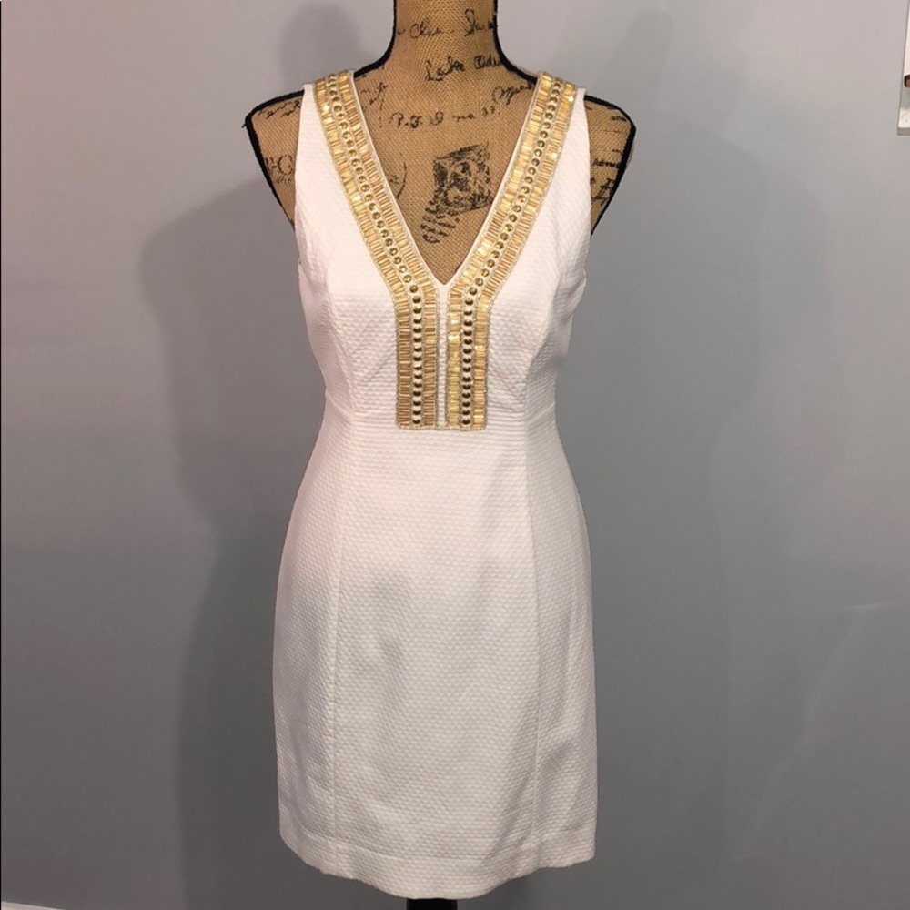 Lily Pulitzer White & Gold Fitted Dress size 2